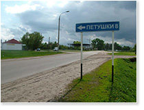 Поворот к Новосильскому склону по указателю на "Петушки" (май 2008).