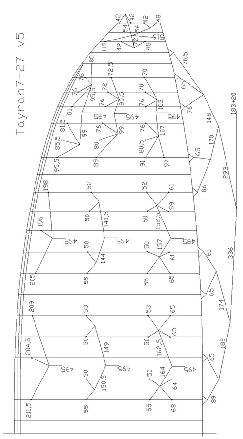 Монтажная схема строп параплана Тайран-7 фирмы АСА (площадь 27 кв.м.)