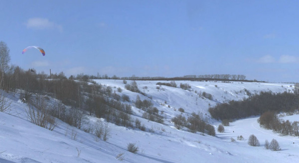 Зимний вид на парапланерный склон в Новосиле.