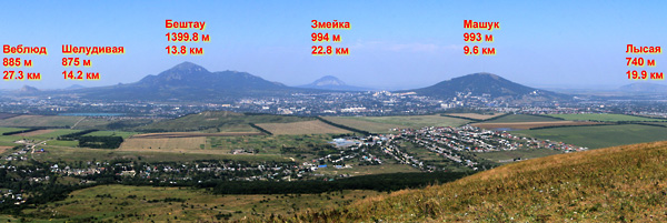 Вид от ворот Юцкого лагеря на Пятигорск и окружающие его горы.